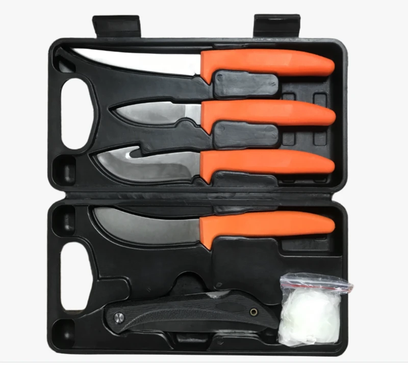 FKS26-08B  7PCS Hunting Fishing Knife Set with Hard Case, Fillet Boning Gut Hook Pocket Knife Kit