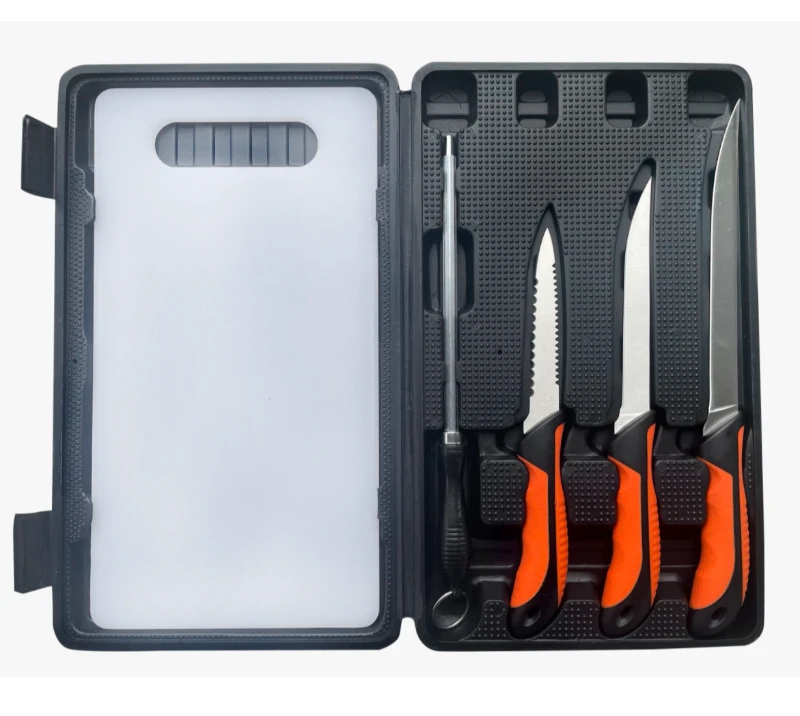 FKS25-06 6PCS Outdoor Knife Sets with Cutting board, 3PCS Stainless Steel Fillet Knives, Sharpener S