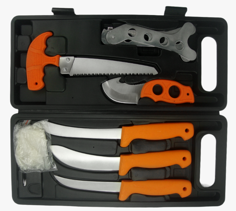 FKS23-09 9PCS Outdoor Survival tools Kits with Hard Storage Case, 3CR13 Stainless Steel Blades, Incl