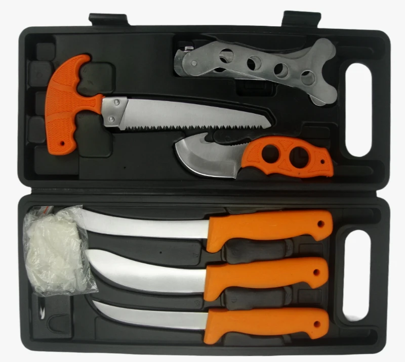 FKS23-09 9PCS Outdoor Survival tools Kits with Hard Storage Case, 3CR13 Stainless Steel Blades, Incl