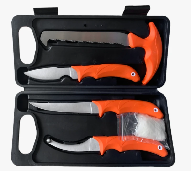 FKS33-06 6PCS Hunting Fishing Knife Set with Hard Case, Fillet Gut Hook Saw Outdoor Survival Kit