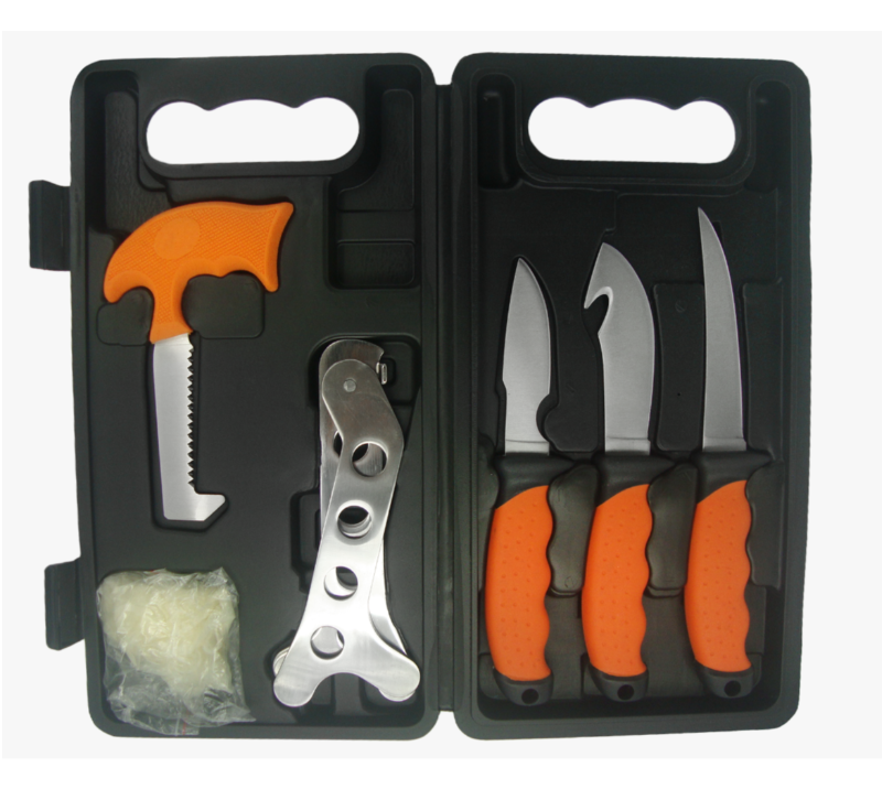 FKS22-07 8PCS Professional Hunting & Fishing Tool Set with Hard Case, 3CR13 Stainless Steel Knives w