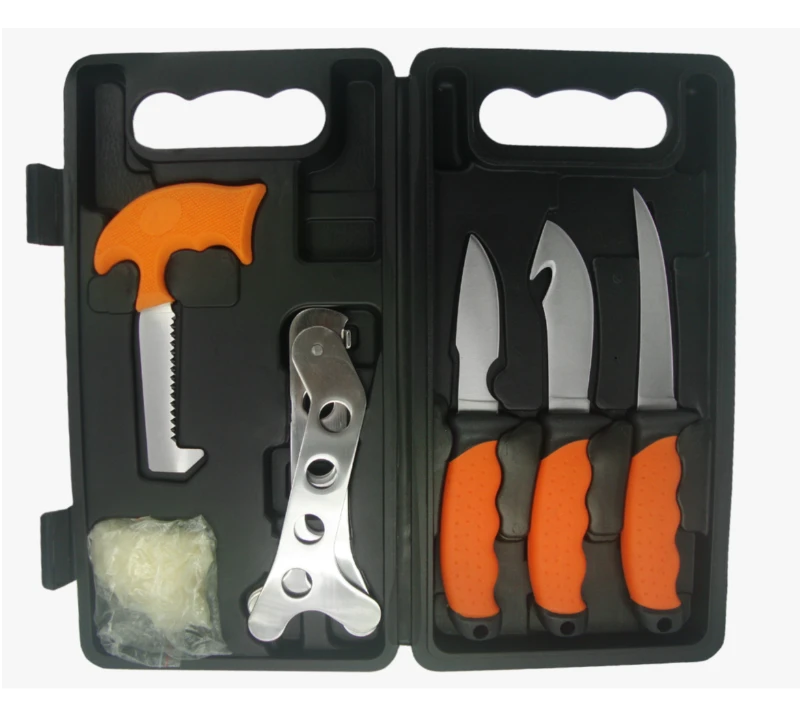 FKS22-07 8PCS Professional Hunting & Fishing Tool Set with Hard Case, 3CR13 Stainless Steel Knives w