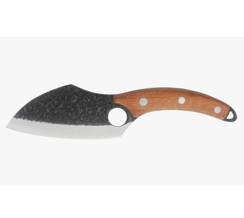 S1024 Hand Forged Cleaver Knife, Wood Handle Full Tang Outdoor Knife with Finger Hole