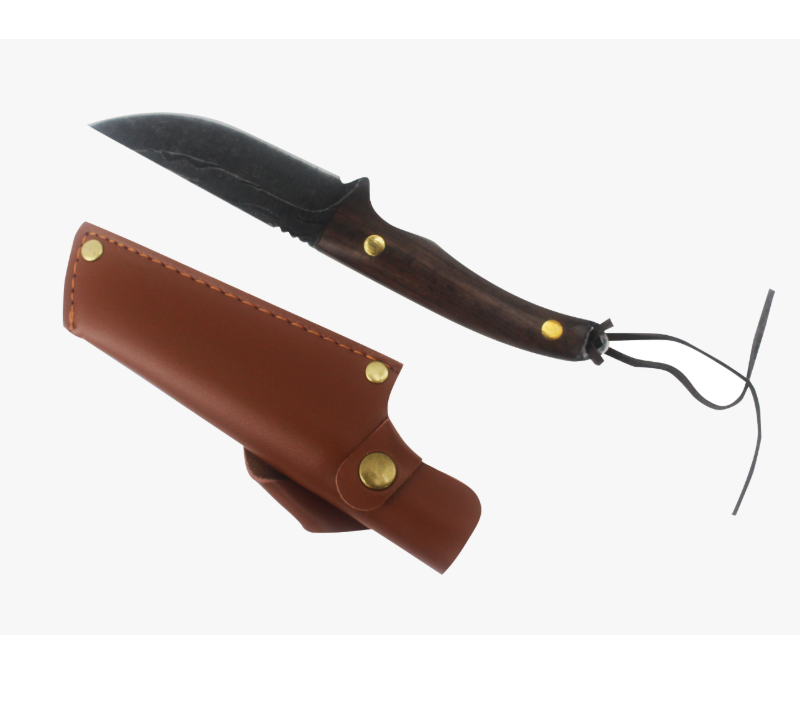 S1027 Hand Forged Fixed Blade Hunting Knife, Wood Handle With Leather Sheath, Full Tang Survival Kni