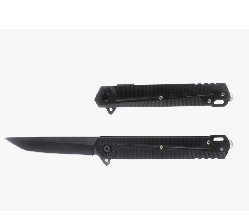 S2031 Black Handle Straight Blade Tactical Folding Knife, Stainless Steel EDC Pocket Knife with Clip
