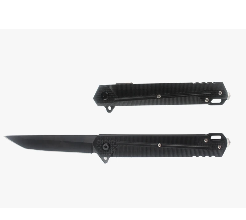 S2031 Black Handle Straight Blade Tactical Folding Knife, Stainless Steel EDC Pocket Knife with Clip