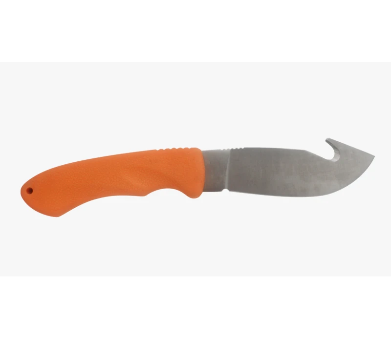 S1022 Orange Handle Gut Hook Skinning Knife, Fixed Blade Hunting Knife with Non-slip Grip Handle