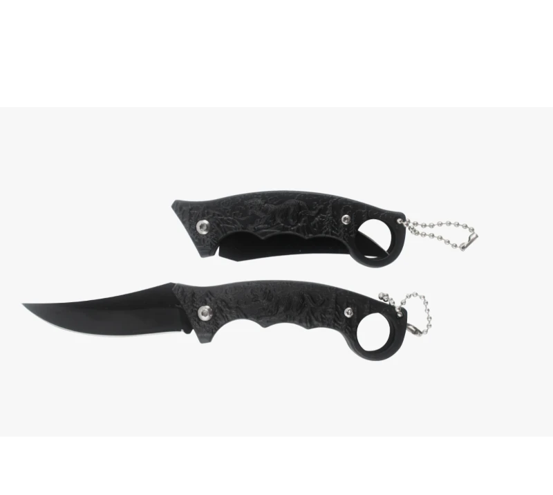 S2022 Tiger Embossed Folding Karambit Knife, Black Pocket Knife with Keychain, EDC Tactical Knife fo