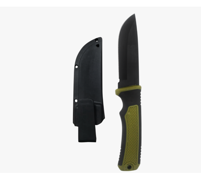 S2026 Black Green Handle Fixed Blade Hunting Knife, Stainless Steel Survival Knife with Plastic Shea