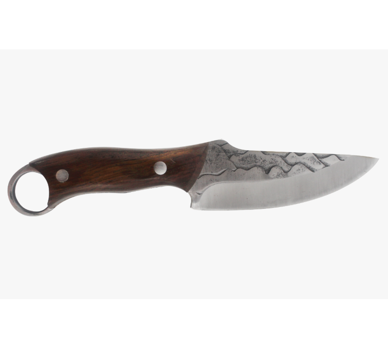 S1026 Hand Forged Fixed Blade Neck Knife, Wooden Handle Full Tang EDC Tool with Finger Hole