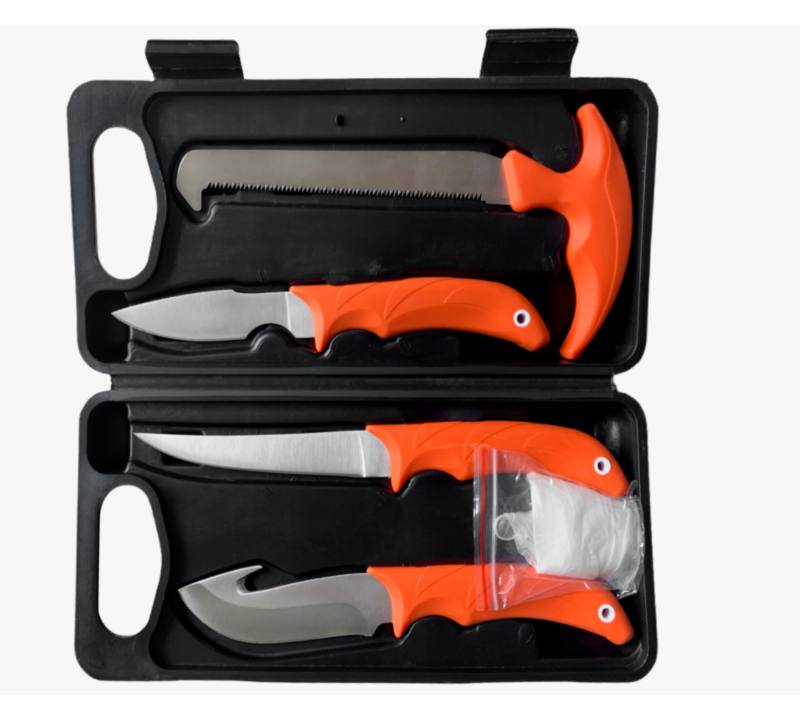 FKS33-05 6PCS Professional Hunting & Fishing Knife Set with Hard Case, Includes Fillet Knife, Gut Ho