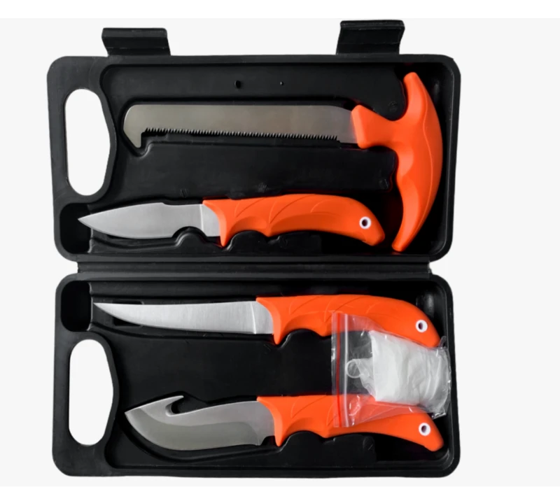 FKS33-05 6PCS Professional Hunting & Fishing Knife Set with Hard Case, Includes Fillet Knife, Gut Ho