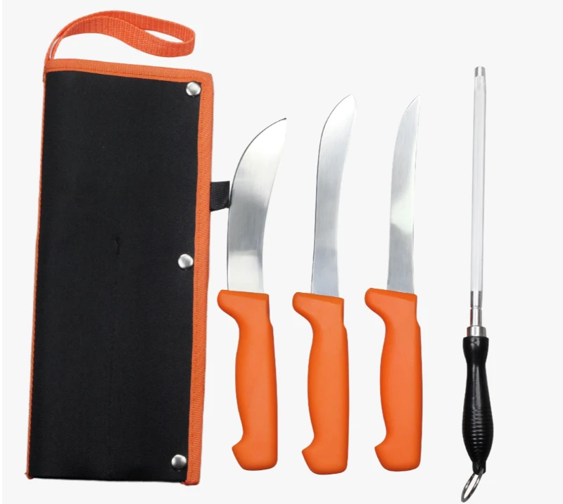 FKS13-05 5-Piece Professional Fillet Knife Set with Sharpening Steel & Oxford Roll Bag, 3CR13 Stainl