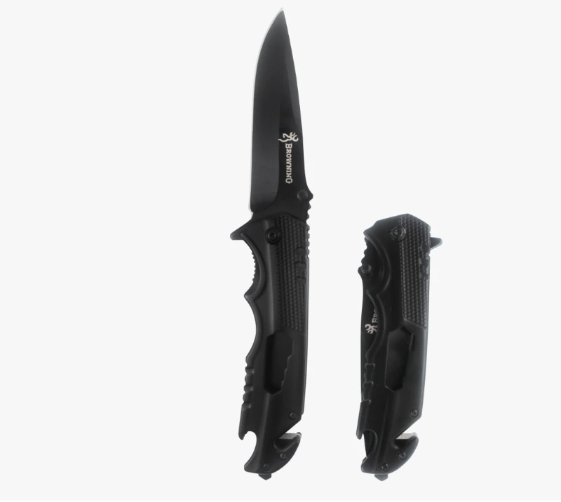 S2028 Tactical Folding Knife, Black Coated Stainless Steel EDC Pocket Knife with Clip