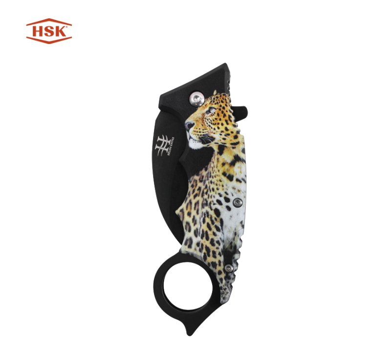 TPK48  Ring Handle Printed Outdoor Folding Knife, Black Stainless Steel Blade with Multiple Themed P