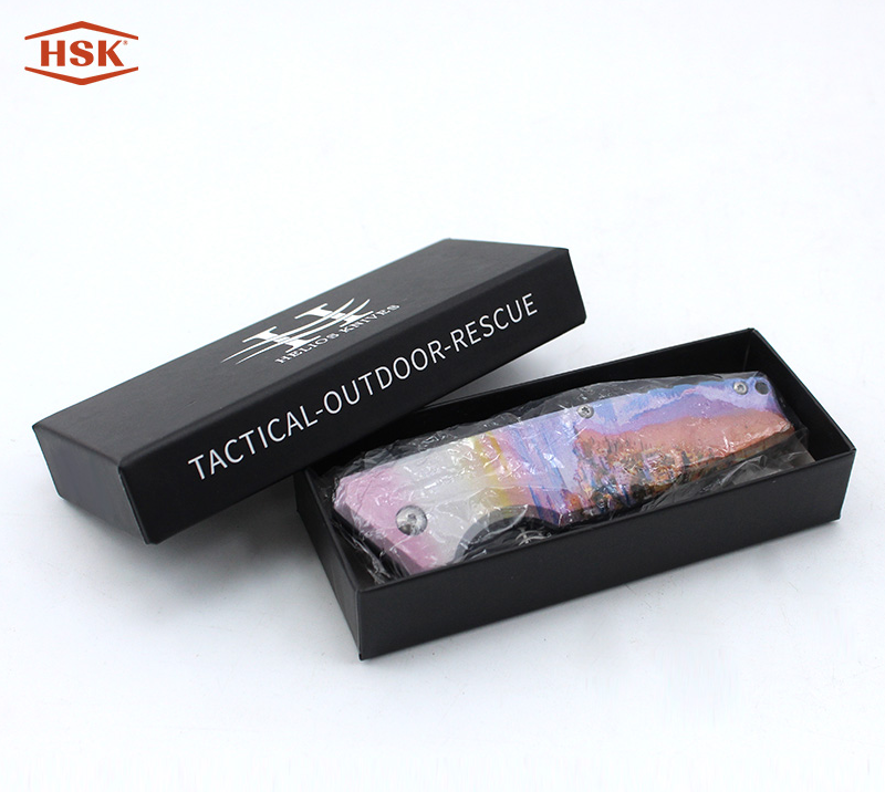TPK-18 Deer Pattern Outdoor Folding Knife, Black Tactical Stainless Steel Blade with Printed Handle,