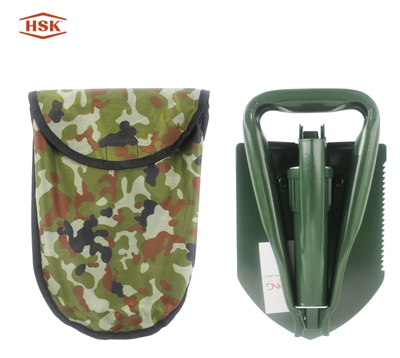 S02346 Camouflage Bag Multi-Function Folding Entrenching Tool, Green Portable Camping Shovel with Se