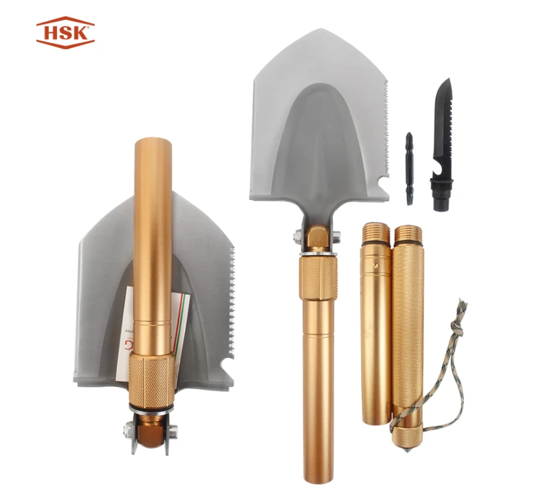 S02344 Gold Multi-Function Tactical Entrenching Tool, 16-in-1 Survival Shovel with Serrated Edge, In