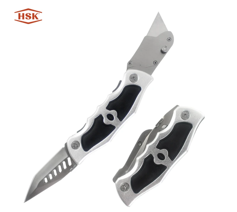 K111 Double Head Silver Black Folding Utility Knife, Heavy Duty Replaceable Blade EDC Cutter