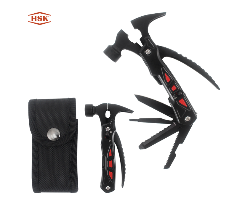 S02139 Black Multi-Tool Hammer, Outdoor Camping Survival Multitool with Axe Knife Pliers