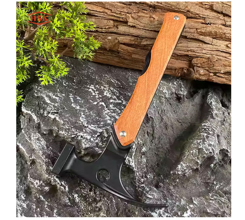 S02318 Wood Handle 12-in-1 Multi-Tool Camping Hammer, Outdoor Survival Gear with Axe Saw Knife, Tent