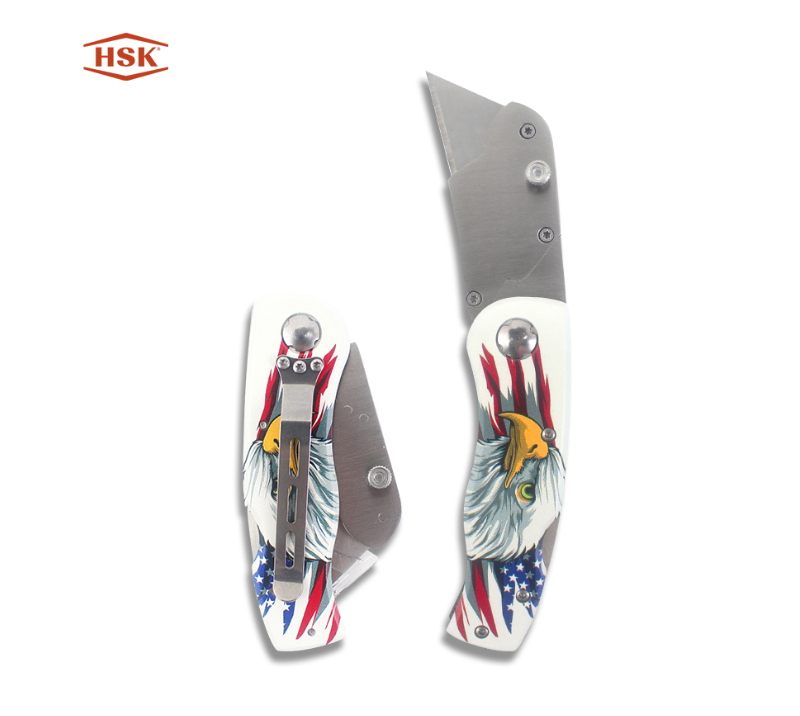 FK104 American Flag Eagle Folding Utility Knife, Heavy Duty Replaceable Blade EDC Box Cutter