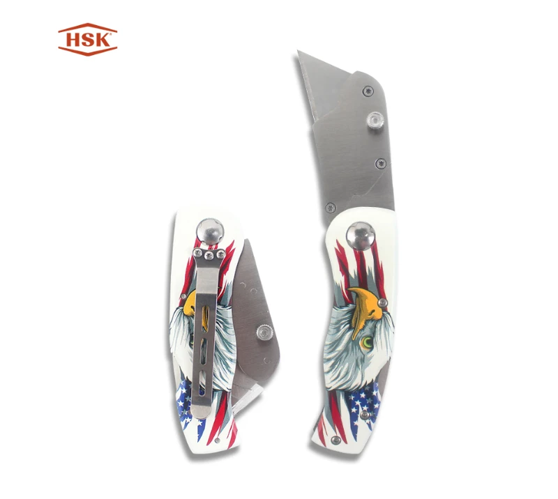 FK104 American Flag Eagle Folding Utility Knife, Heavy Duty Replaceable Blade EDC Box Cutter