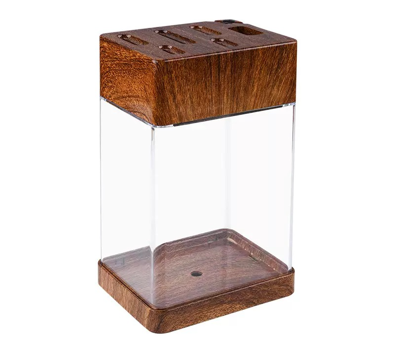 Knife stand with wood grain covering square knife holder