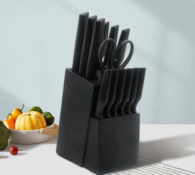 Wood Knife Storage Block without Knives, 13 Slot Universal Knife Holder Butcher Block Knife Stand