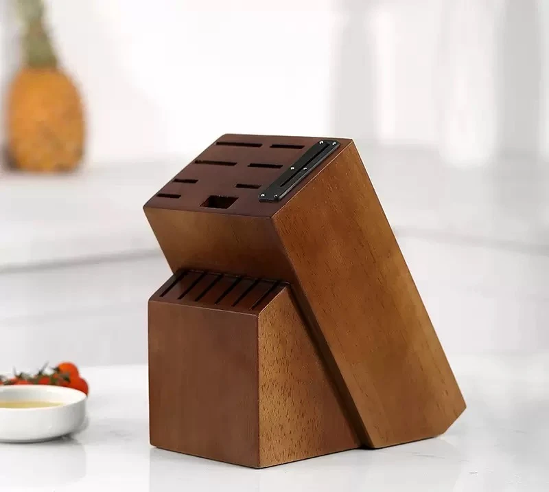 TY103 15 Slots Universal Knife Block, Acacia Wood Knife Block for Kitchen Counter