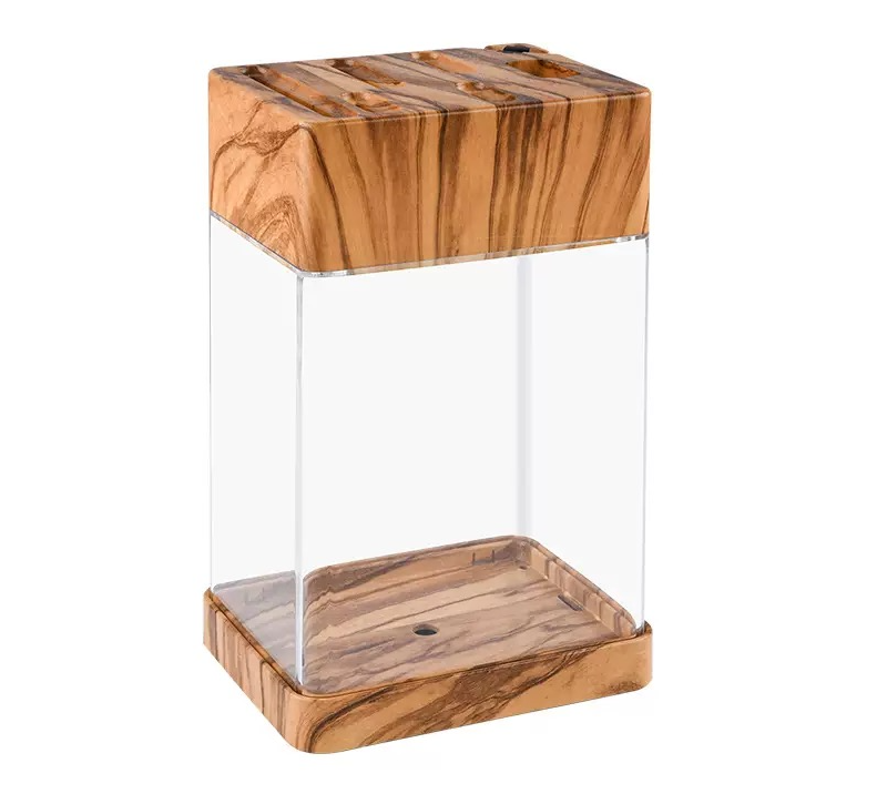Knife stand with wood grain covering square knife holder