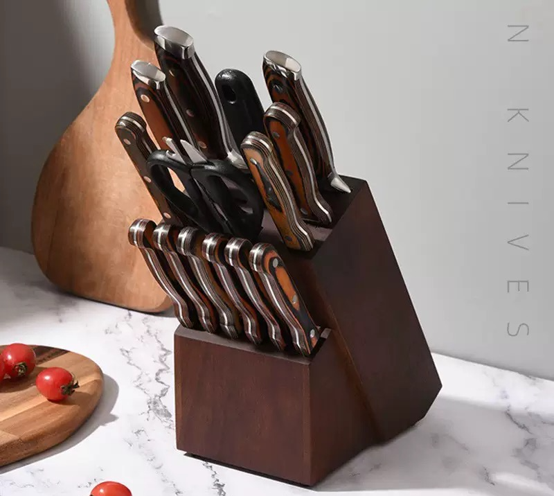 Acacia Wood Knife Block without Knives, Universal Knife Holder Holding Multiple Types of Knives