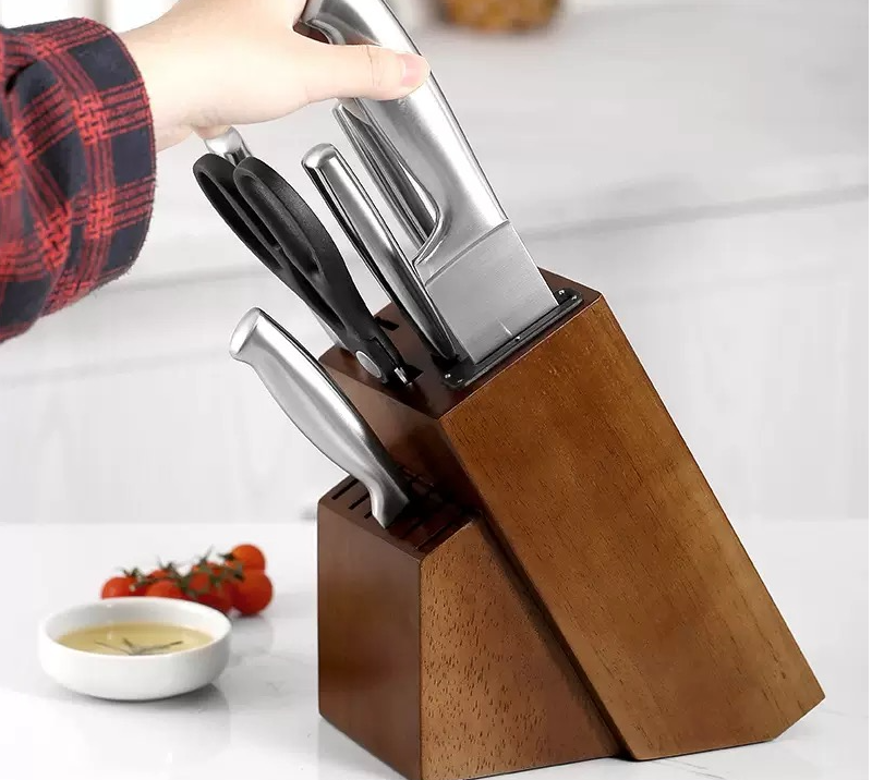 TY103 15 Slots Universal Knife Block, Acacia Wood Knife Block for Kitchen Counter