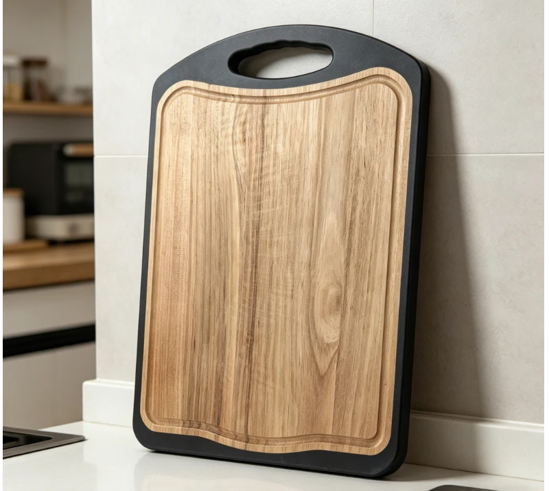 JH3329 Acacia wood+430 Steel Cutting Board/Reversible, Large Chopping Board
