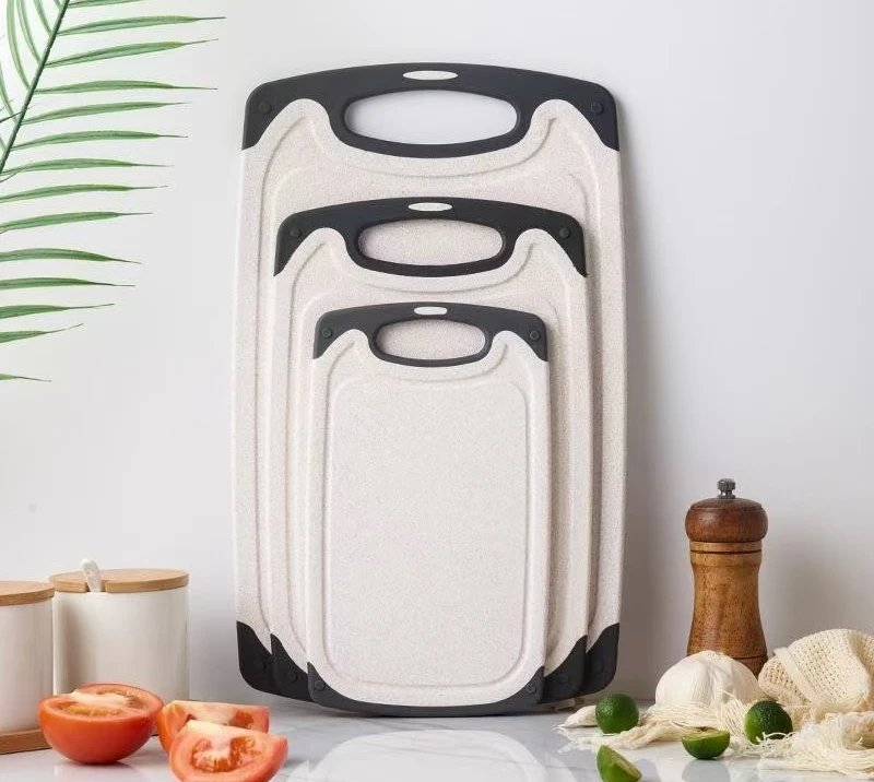 QJ4001 BPA-Free Reversible Kitchen Cutting Board Set of 3,Juice Groove Catch Liquid