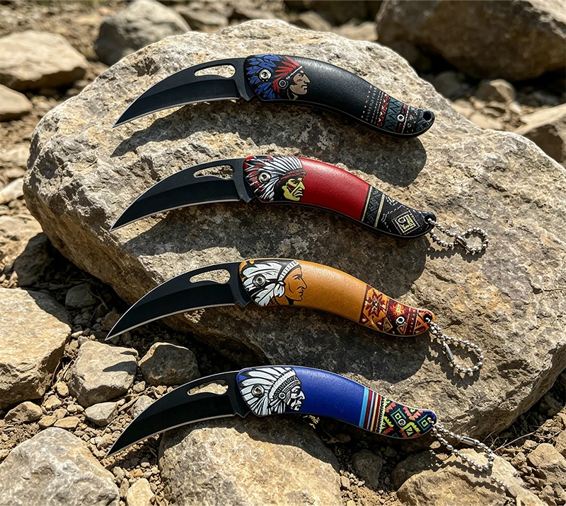 Outdoor Tribal Karambit Folding Knives/Colorful Karambit Knives with Tribal Art