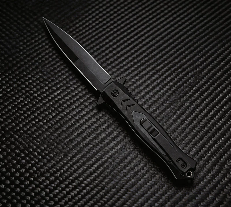 Tactical EDC Pocket Knife - Black Stainless Steel Dagger Blade, Lightweight for Urban & Outdoor Use