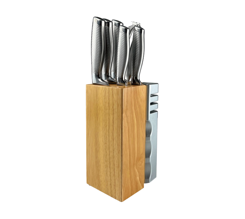 D-D009B 8PCS Dual Block Wood Knife Set with Built-in Sharpener